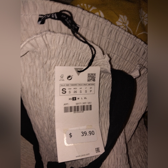 NWT Zara Oyster White Smocked Mini Tube Dress Tie Straps Size SMALL - Picture 9 of 9